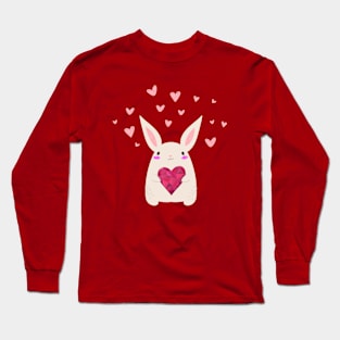 Rabbit Holds Red Heart Long Sleeve T-Shirt